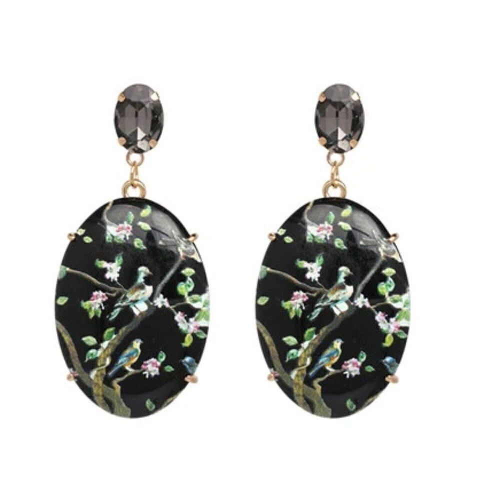 ✨🆕✨ Beautifully Boho Vintage Inspired BLACK Happy Days Floral Birds Earrings ✨
